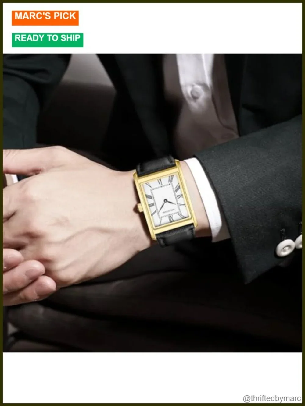 Men's Rectangle Roman Numeral Wrist Watch with Leather Strap 3ATM Water